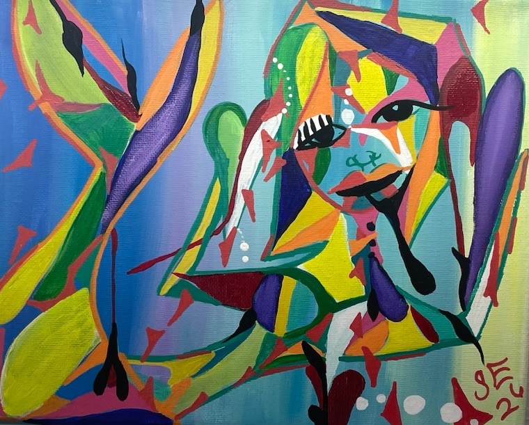 Abstract Art Original Signed Acrylic Mermaid Canvas Painting Cubist Modern Abstract Art Original Signed Acrylic Mermaid Canvas Painting Cubist Modern