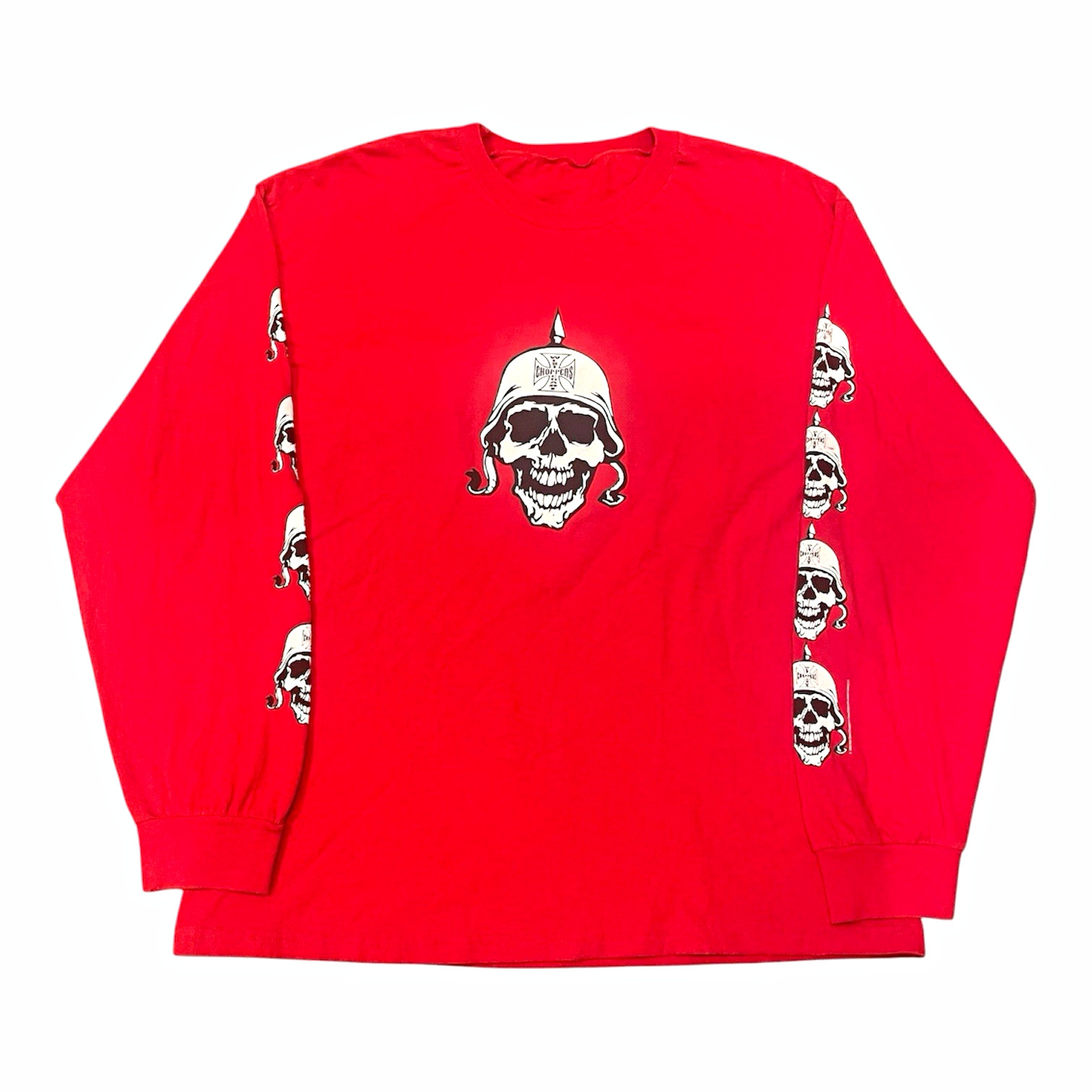 2003 West Coast Choppers Men\'s XL Red Long Sleeve Skull Helmet Graphic Tee Rare 2003 West Coast Choppers Men\'s XL Red Long Sleeve Skull Helmet Graphic Tee Rare