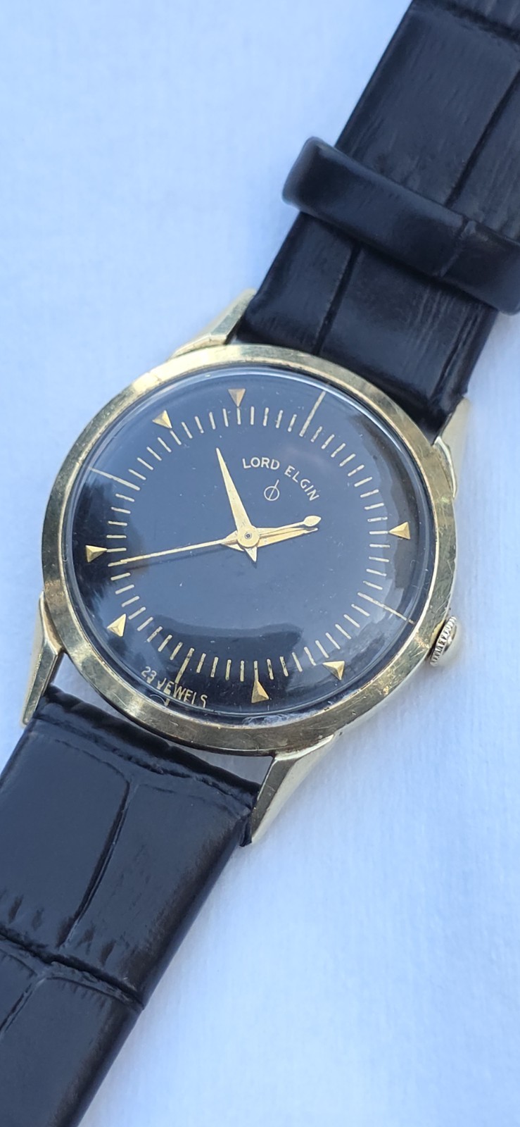Vintage Lord Elgin 7622 Cal 750 23j Men's 32mm 14k GF Black Dial Manual Watch Vintage Lord Elgin 7622 Cal 750 23j Men's 32mm 14k GF Black Dial Manual Watch