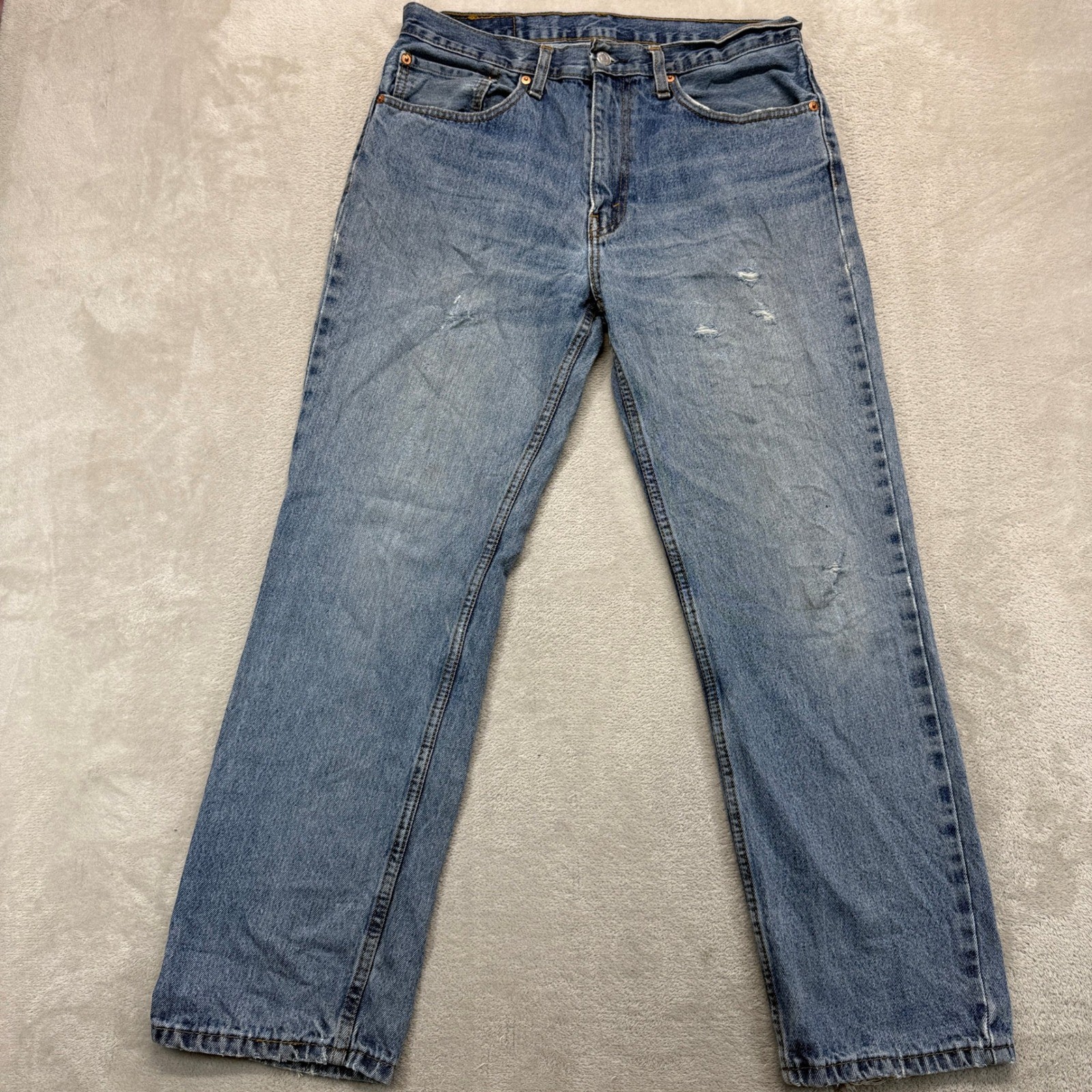 Levi\'s 516 Jeans Mens 34x30 Blue Straight Leg Blue Distressed Grunge Denim Work