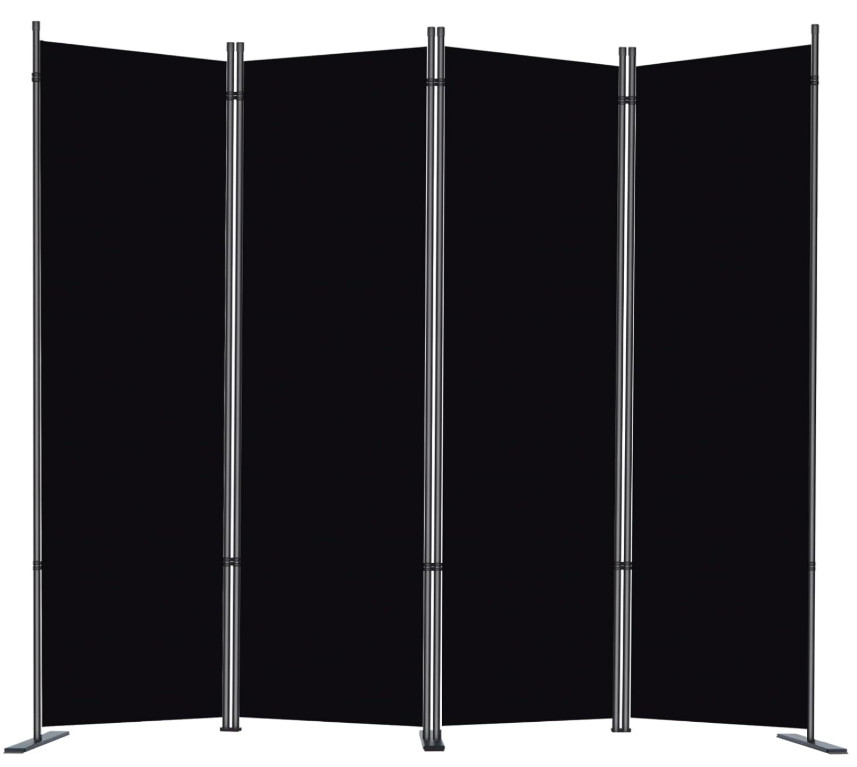 Biombo Separador de Ambientes 4 Paneles Plegable 180 cm con Base Estable Negro