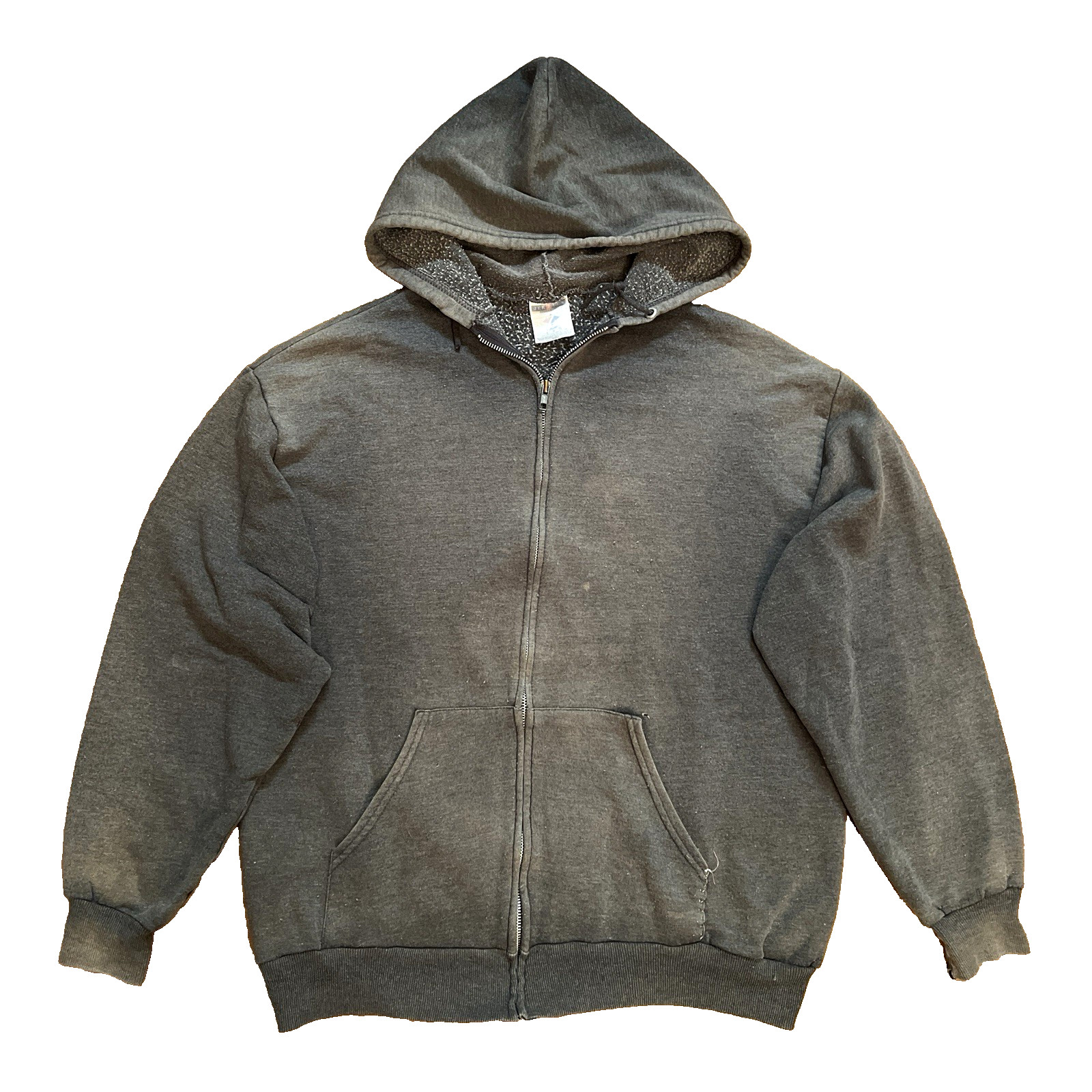 Vtg Gradient Sun Faded Zip Hoodie Distressed Grunge Burnout Smoked Out Skater L