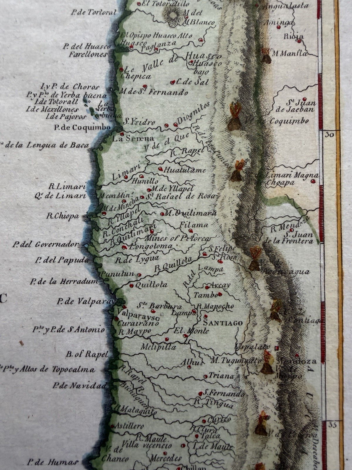 Chile Pinkerton 1812 South America Pacific Andes Hand Color old Antique Map