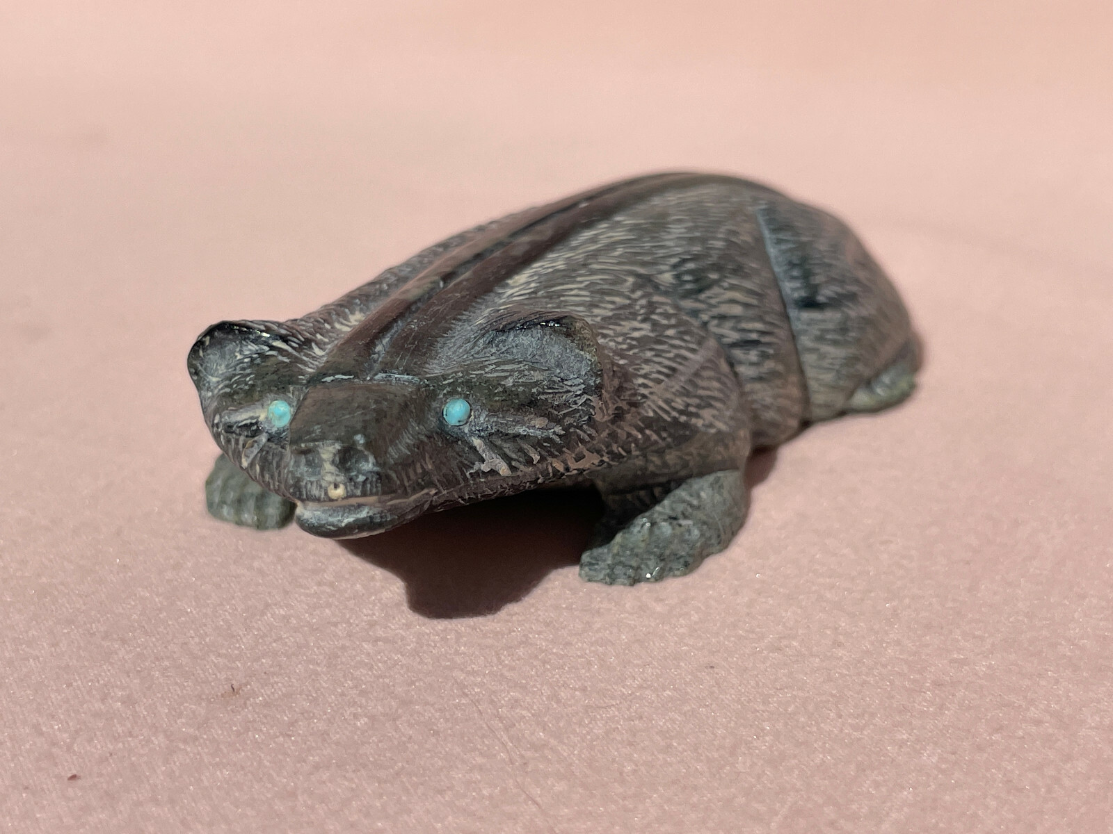 Zuni N.M. Artist Herbert Him, Green Serpentine Badger Finely Detailed