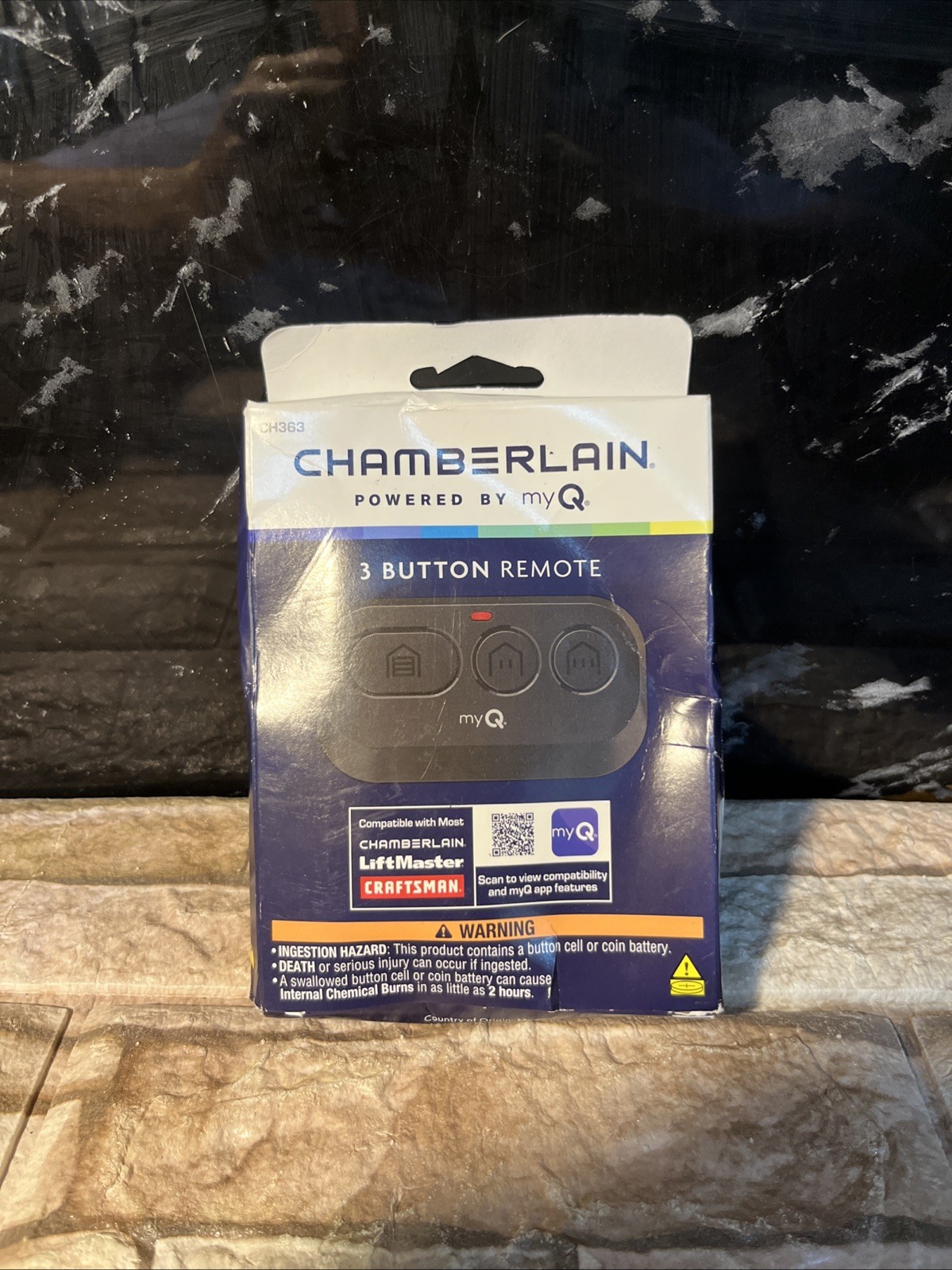Chamberlain CH363 3 Button Remote myQ Compatible LiftMaster Craftsman Black