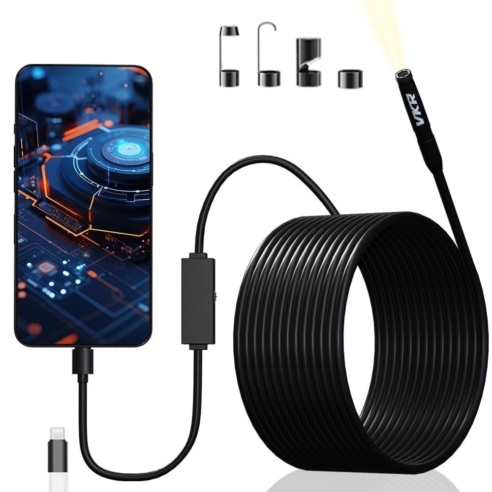 Endoscope Camera with Light, 1920P HD Borescope Camera with 8 LED Lights 16.4ft