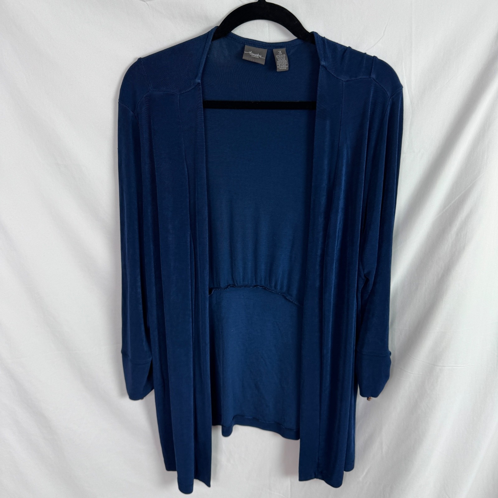 Chicos Travelers Women\'s Cardigan Top Size 3 XL Navy Blue 3/4 Sleeves Chicos Travelers Women\'s Cardigan Top Size 3 XL Navy Blue 3/4 Sleeves