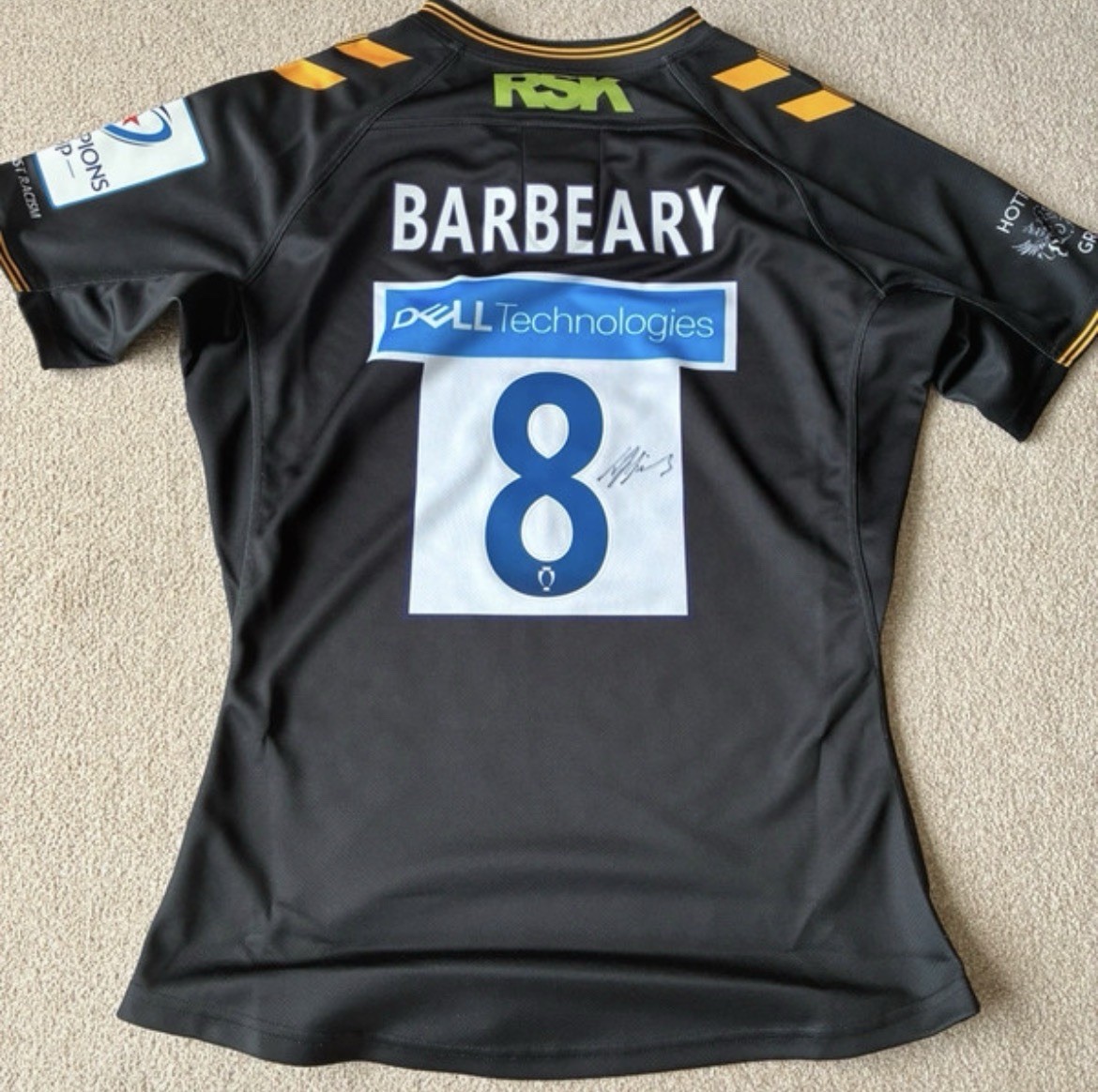Authentic Hand Signed And Match Worn Alfie Barbeary - Wasps Rugby Shirt