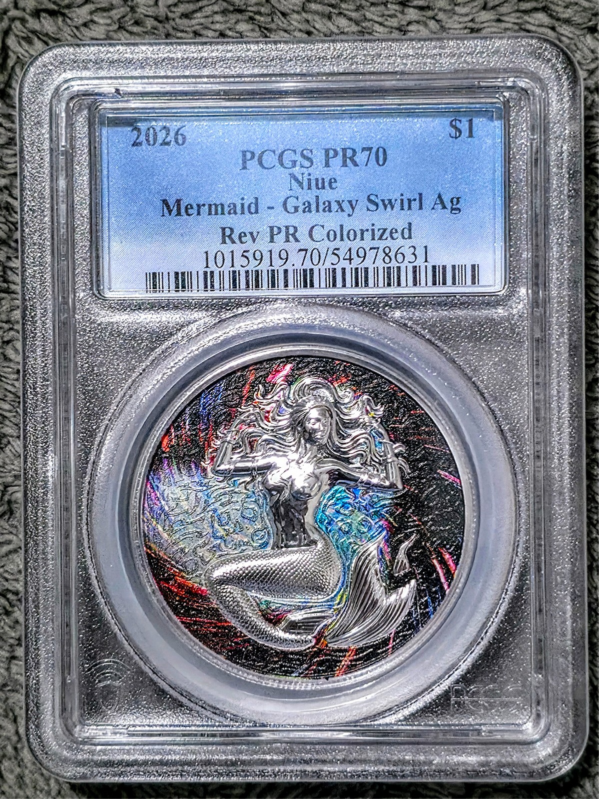 PCGS 2026 Niue Mermaid Galaxy Swirl Ag PR70 1ozSilver RevPR Colorized ULTRA H. R