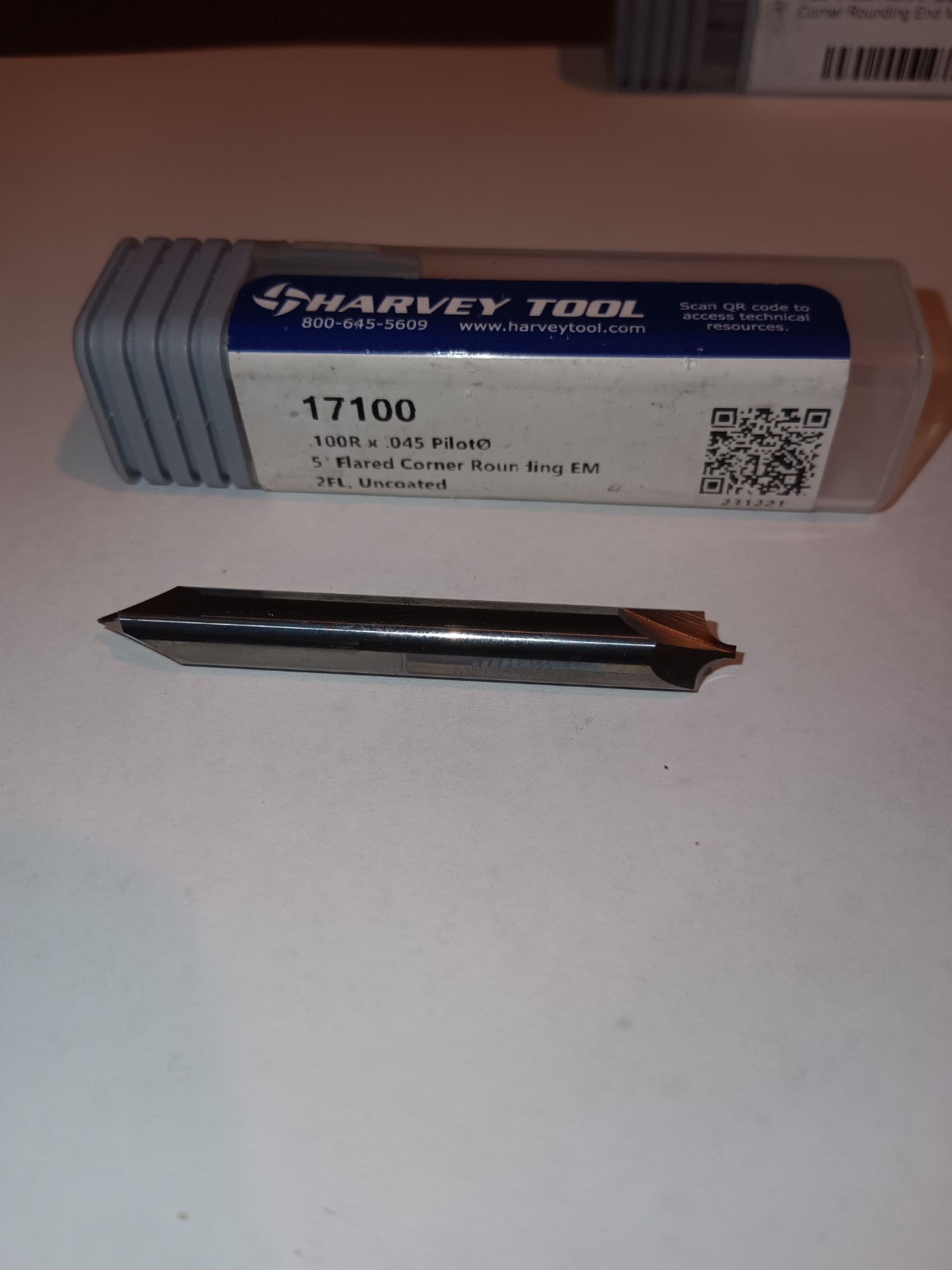 Harvey Tool #17100 – 5° Flared Corner Rounding End Mill Radius: 0.1000