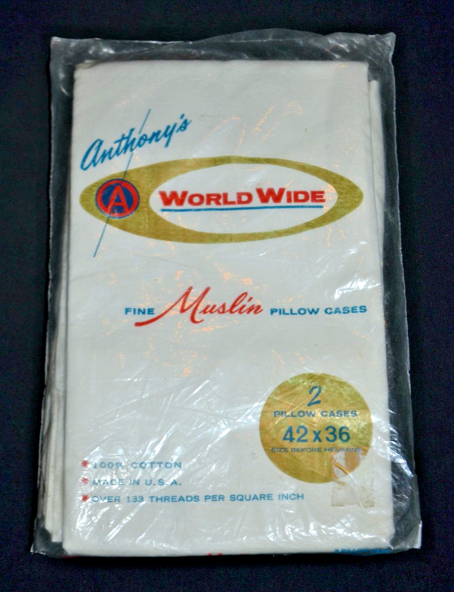 Vintage Anthony's World-Wide Muslin Pillow Cases 42x36