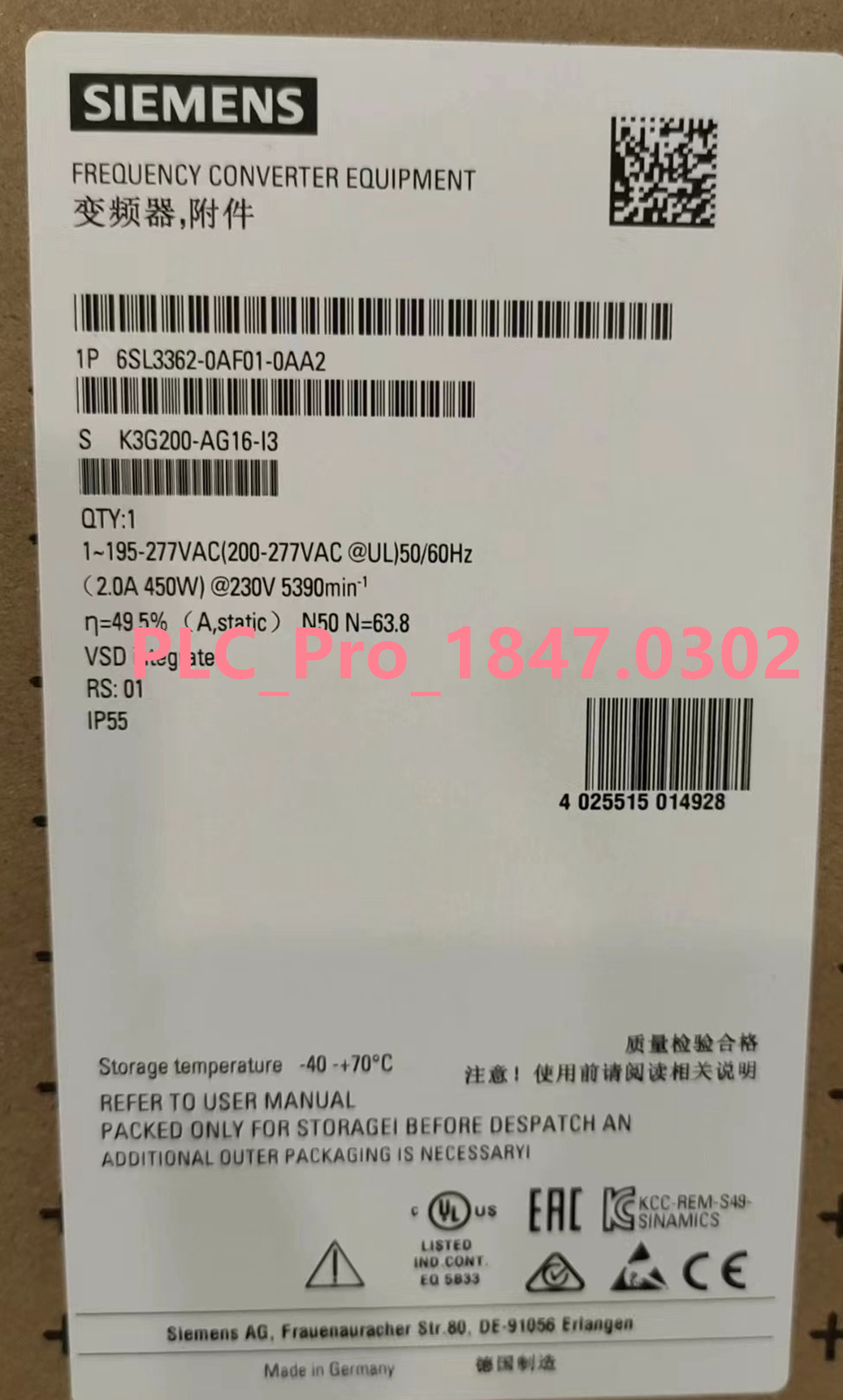 6SL3362-0AF01-0AA2 1PCS New Siemens 6SL3 362-0AF01-0AA2 50/60Hz  Fast shipment
