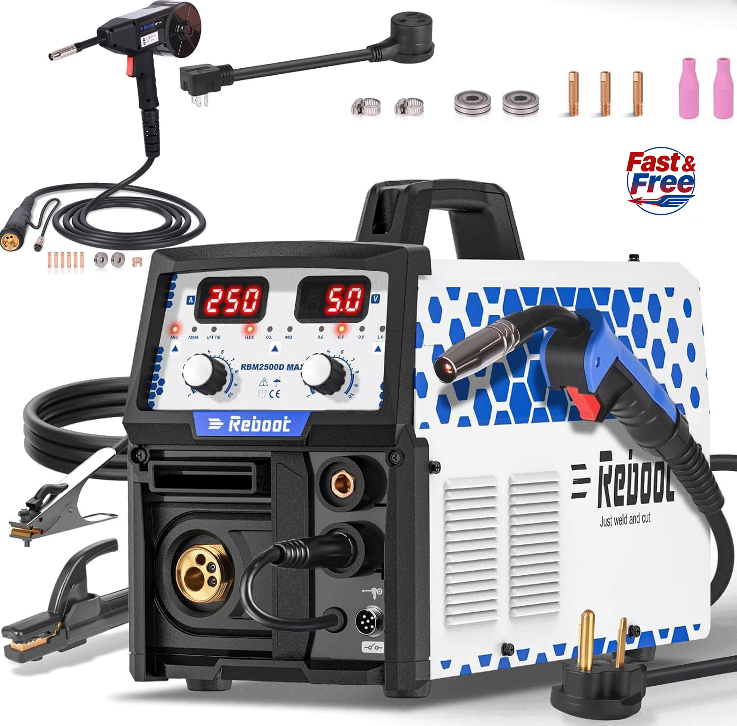 Reboot RBM2500D MAX with Spool Gun Compatible for Aluminum,Lift TIG, MIG