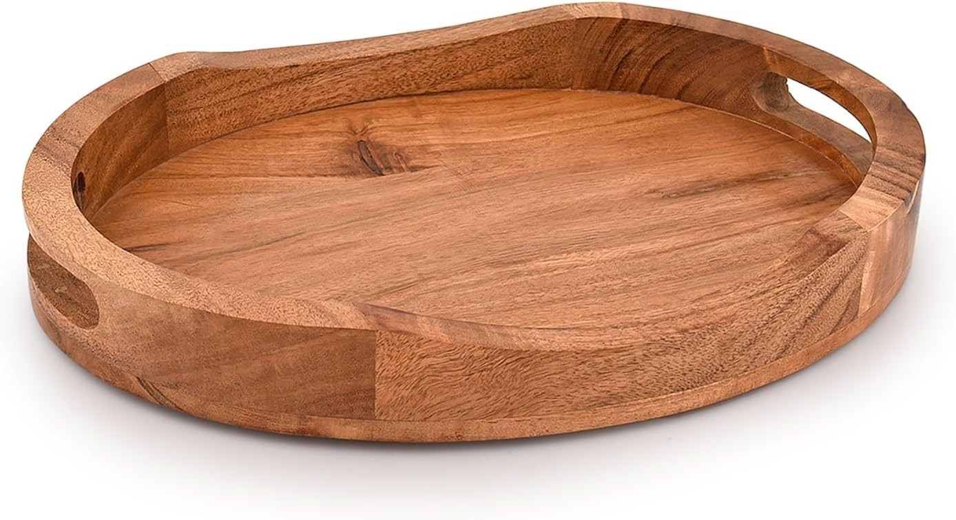 Tray Acacia Wood Oval Large Tray with Handle Serving Trays for Living Room Home Tray Acacia Wood Oval Large Tray with Handle Serving Trays for Living Room Home