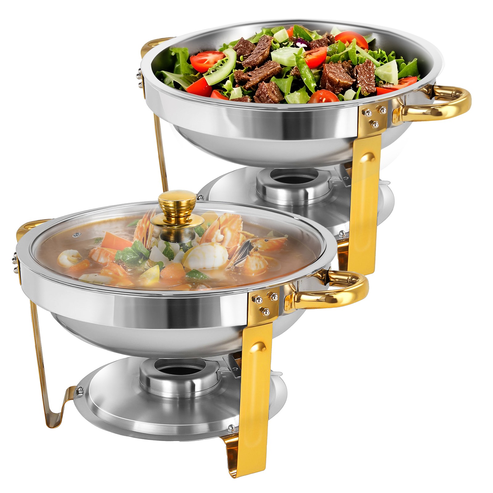 5Qt 2/4/6/8 Pack Round Chafers Buffet Sets Chafing Dishes Stainless Steel w/Lid 5Qt 2/4/6/8 Pack Round Chafers Buffet Sets Chafing Dishes Stainless Steel w/Lid