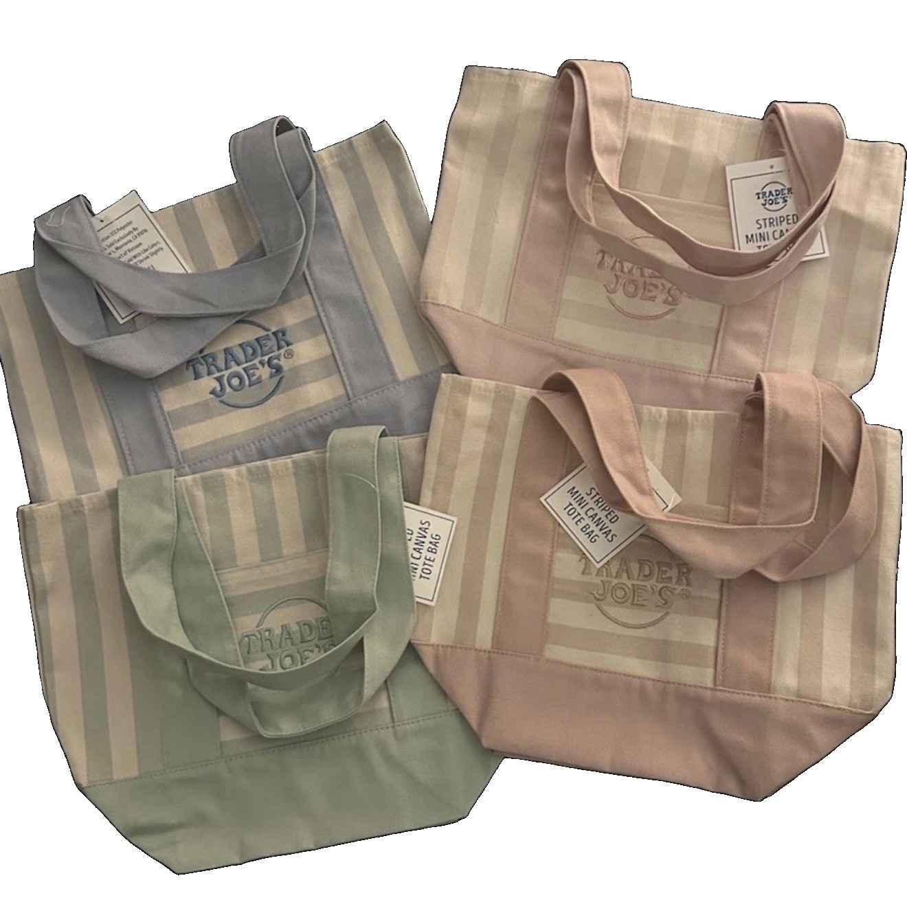 Trader Joe’s Mini Pastel Stripe Canvas Tote Bag Limited Edition Set Of 4 2026 Trader Joe’s Mini Pastel Stripe Canvas Tote Bag Limited Edition Set Of 4 2026