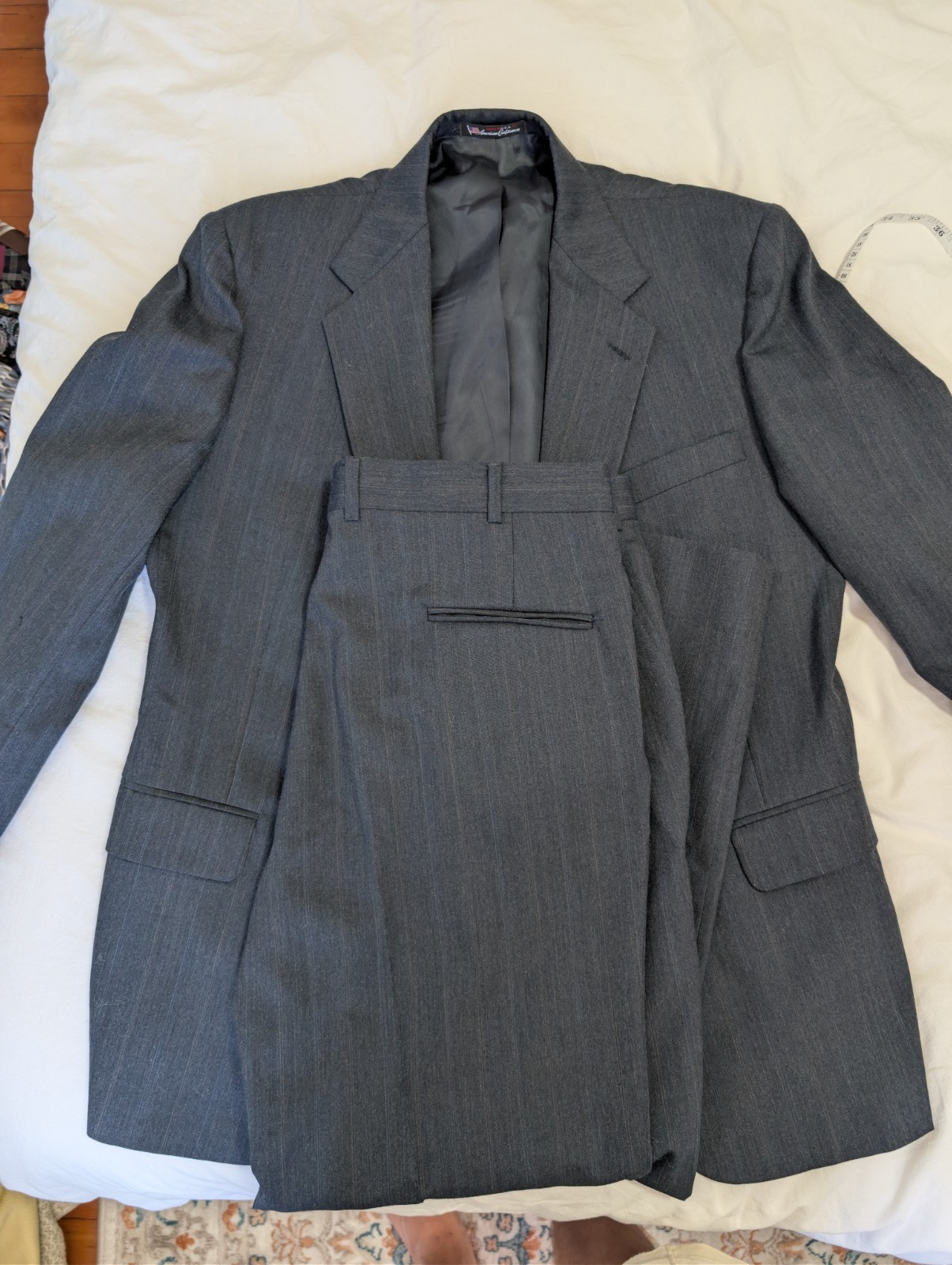 Vtg Stafford Suit Mens 44R 2 Pc Pinstripe Gray Blue 100% Wool USA Made 36x30