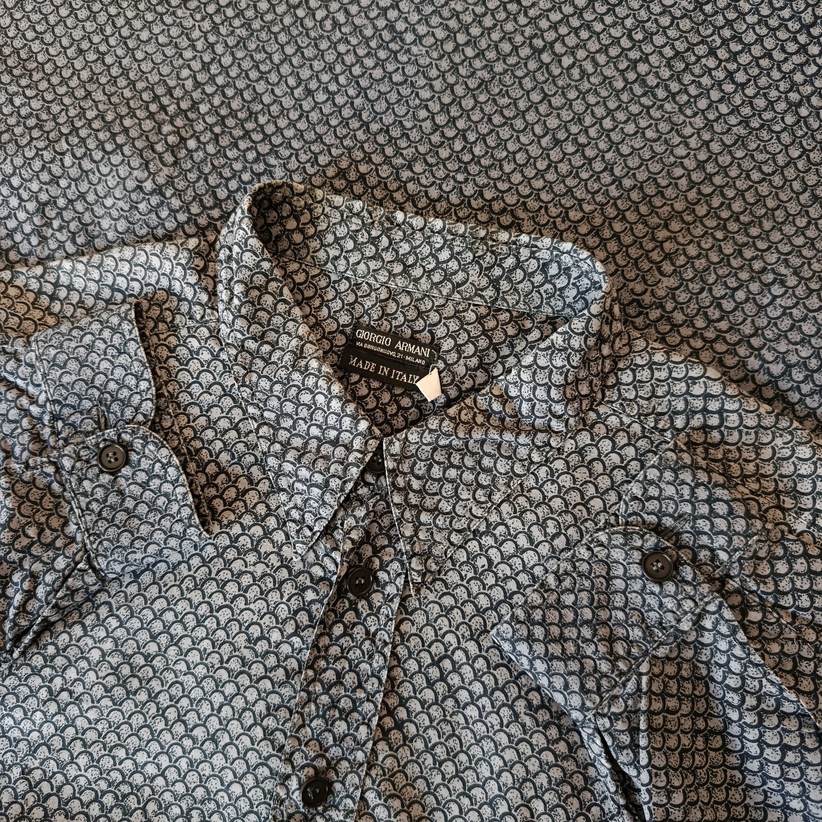 Giorgio Armani Vintage 1980s Black Label Textured Print Loose Fit Shirt 16.5 42