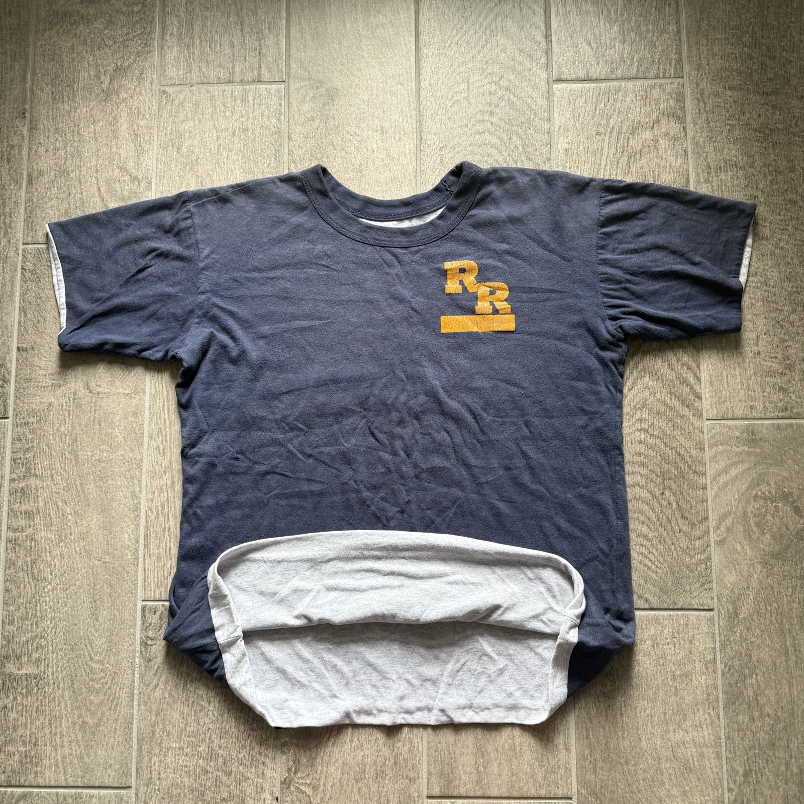 Vintage 70s/80s Faded Navy Blue Tee With “RR” Made In USA Size M Vintage 70s/80s Faded Navy Blue Tee With “RR” Made In USA Size M