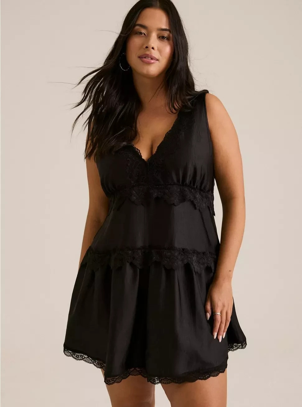 Torrid Plus 1X Festi Lace Detail Mini Dress Sleeveless V-Neck Deep Black NWT Torrid Plus 1X Festi Lace Detail Mini Dress Sleeveless V-Neck Deep Black NWT