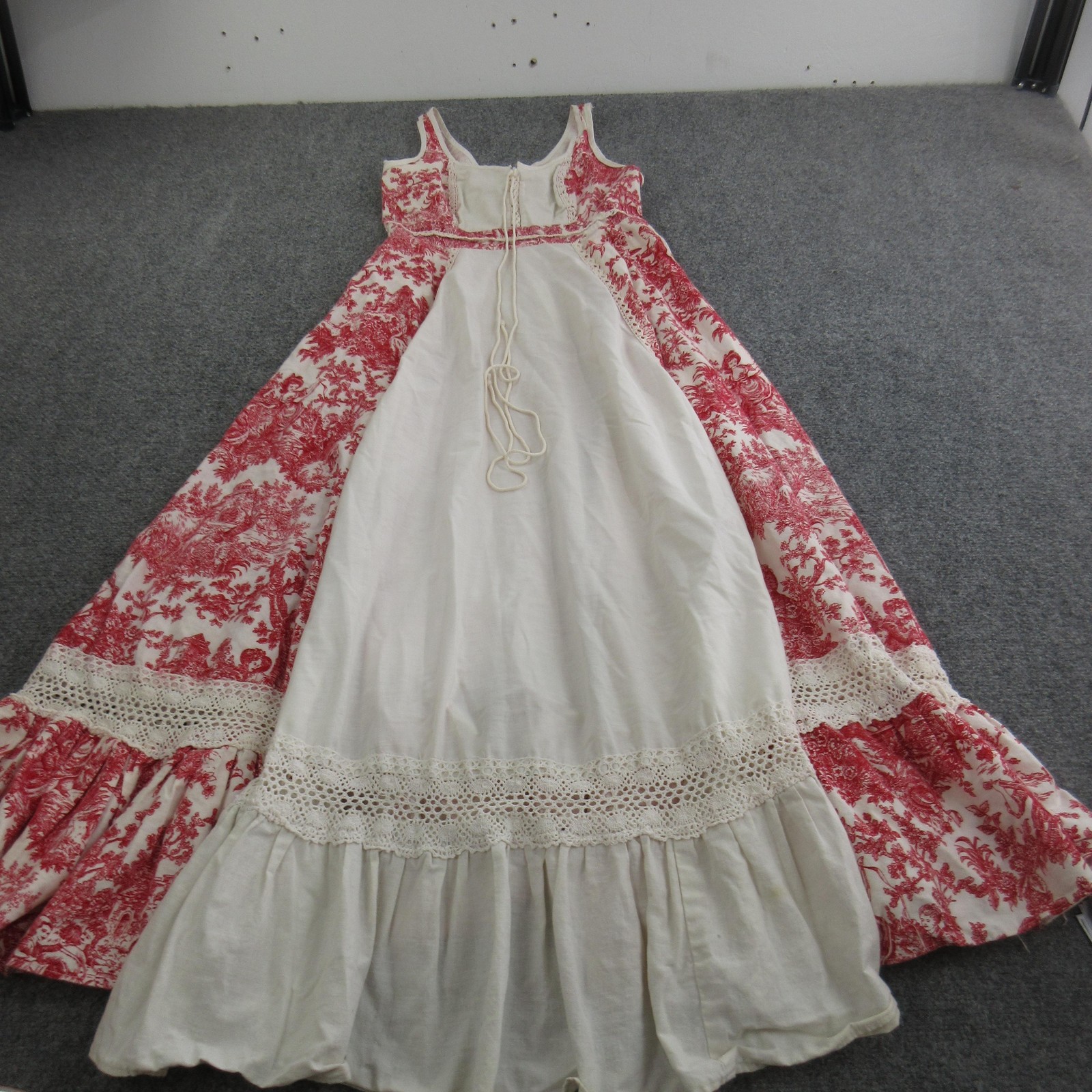 Vtg Gunne Sax Dress 9 Red Floral Cotton Maxi Prairie Sundress Toile Cottage