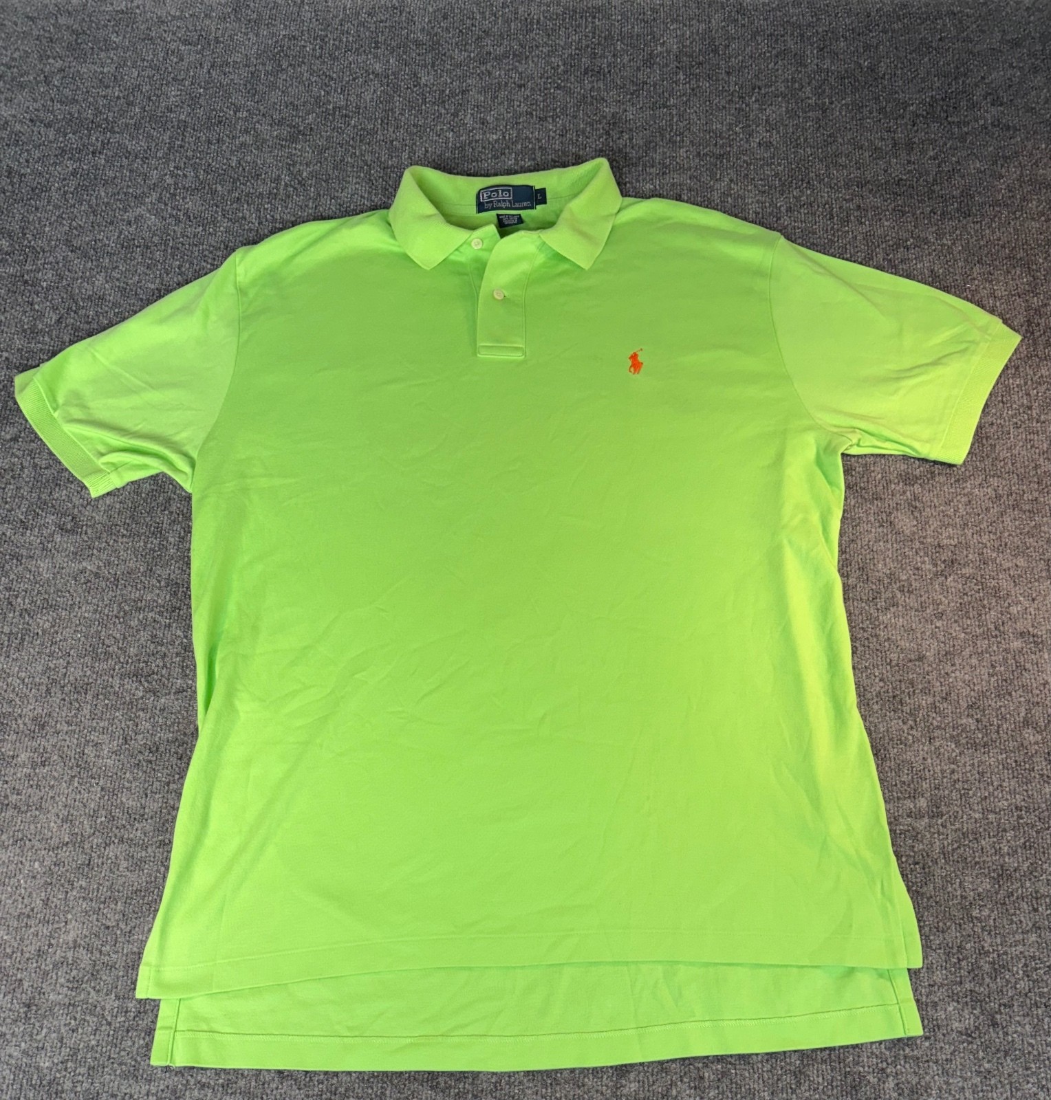 Vintage Polo Ralph Lauren Shirt Large Men\'s Short Sleeve Neon Green Orange Pony