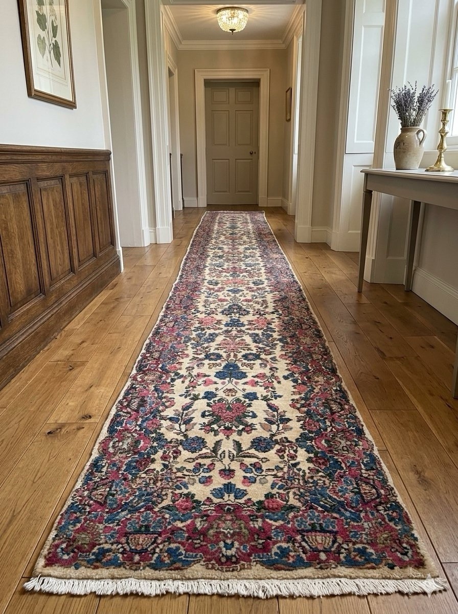 C 1920’s ANTIQUE FINE ORIENTAL KIRMAN RUG RARE SIZE RUNNER RUG 2.7x18.2