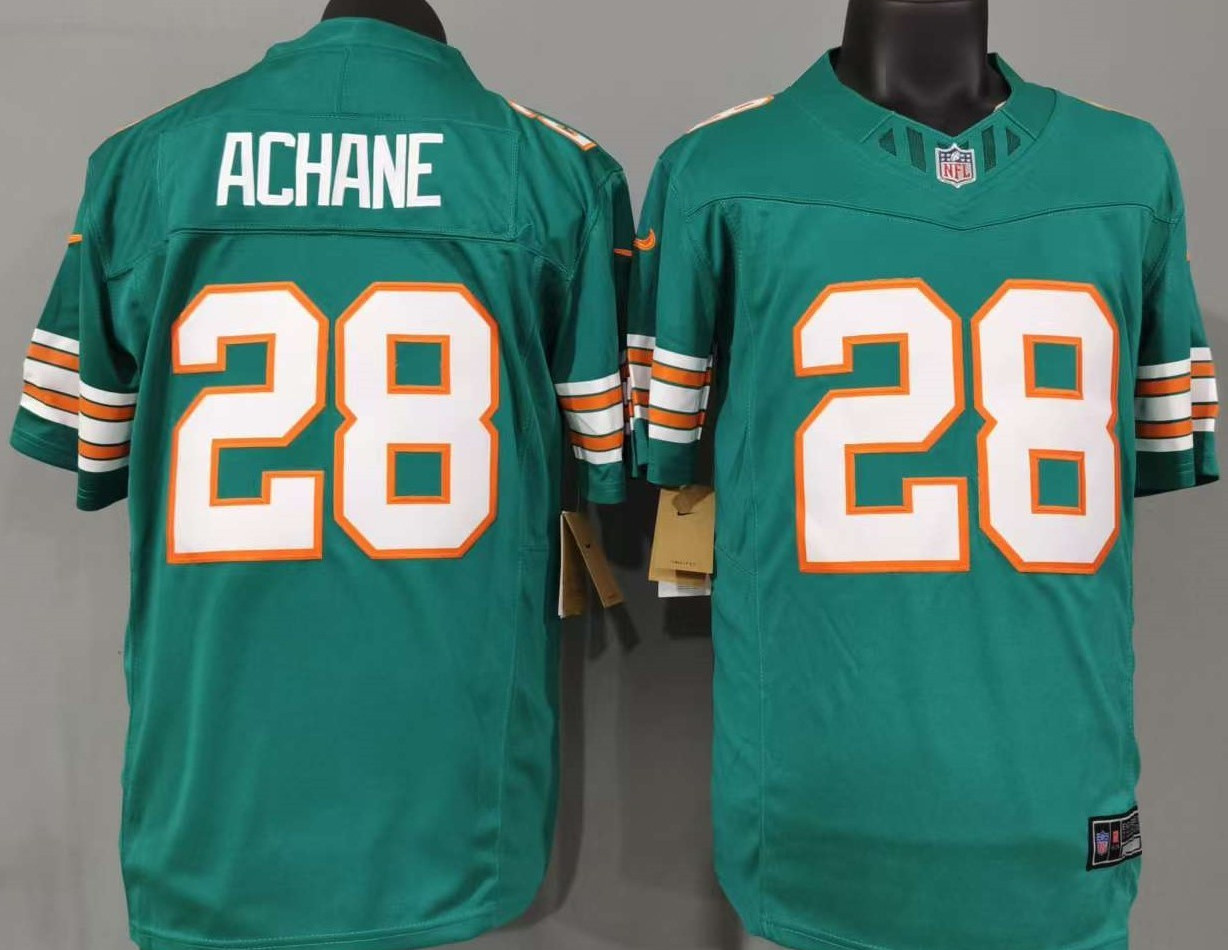 Tariffs​ Free MIA Dolphins #28 Devon Achene FUSE Sewn Stitched Jersey.