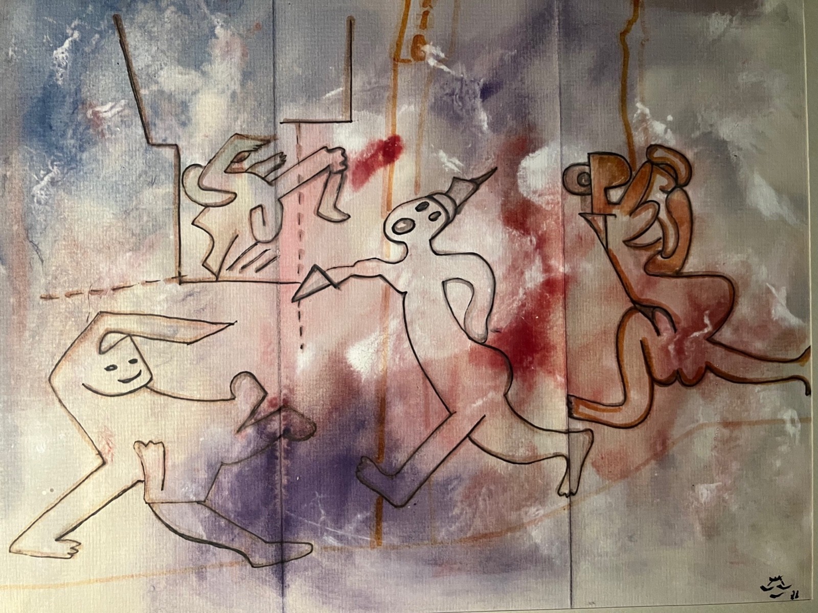 Roberto MATTA, mixed media, signed, back handwritten letter from the artist.