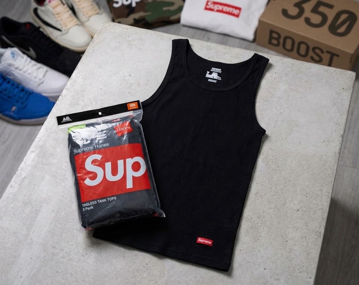 Supreme x Hanes Tank Tops Black Red Box Logo (3 Pack) Size Large