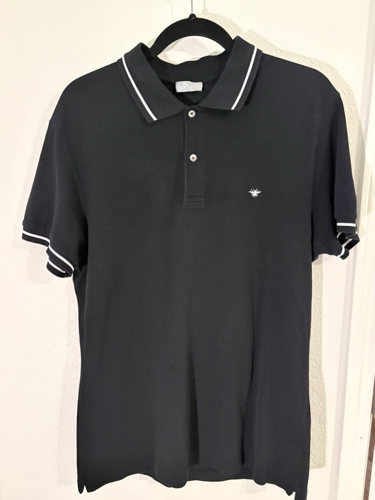 Dior Men\'s Black Polo Shirt White Bee Logo XXL Cotton Pique Italy 733J805B0373