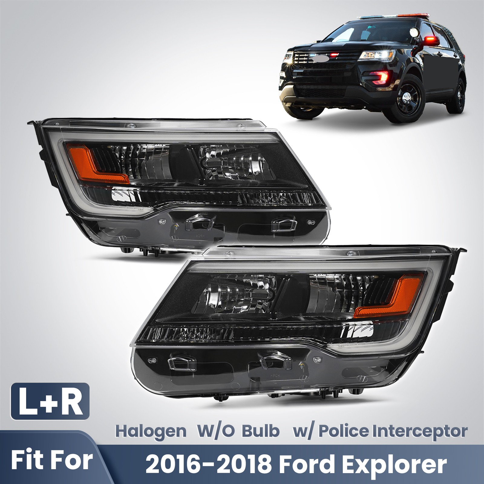 For 2016 2017 2018 Ford Explorer w/ Police Interceptor Halogen Headlights Pair For 2016 2017 2018 Ford Explorer w/ Police Interceptor Halogen Headlights Pair
