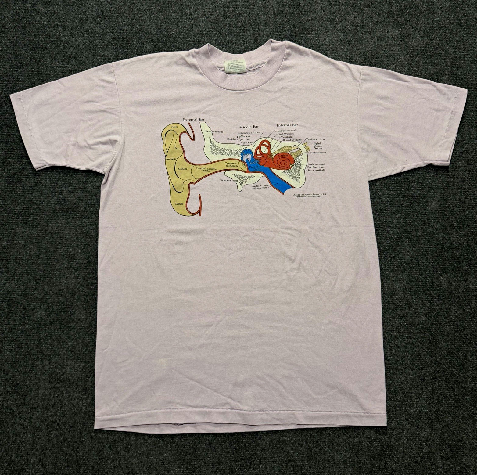 True Vintage 1982 Human Ear Anatomy Obscure Art T Shirt Lavender Nirvana Size L