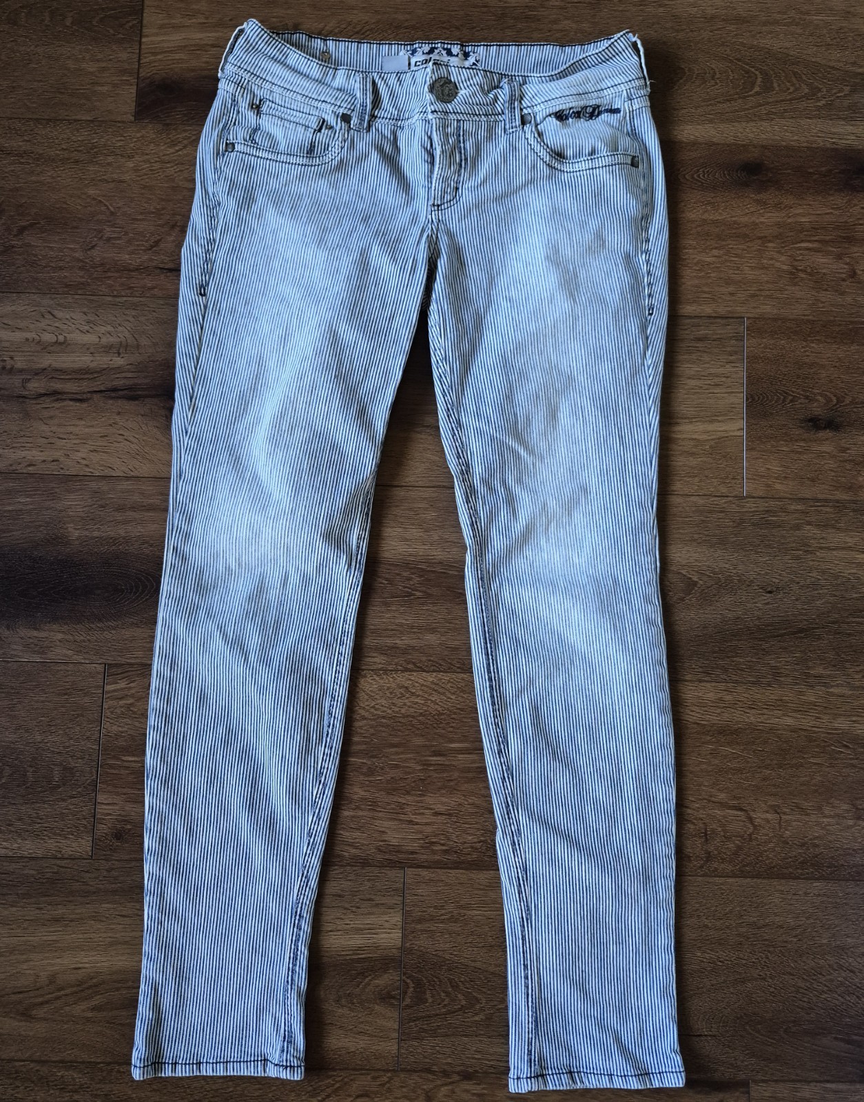 NEW Colcci Made In Brasil Blue Stripe Low Rise Jeans Button Fly US 10 EUR BRA 44