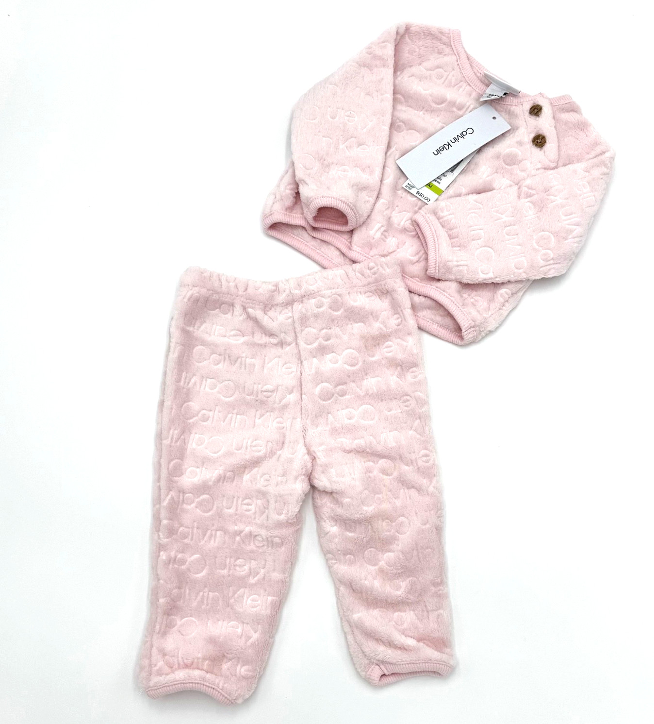 Calvin Klein Baby Girl Plush Faux Fur 2 Pieces Winter Set Pink Size 3-6 Months
