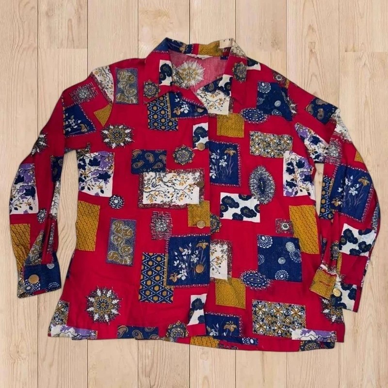 Vintage 60s 70s Dutchmaid Patchwork Print Shirt Blouse Psychedelic Boho EU 40