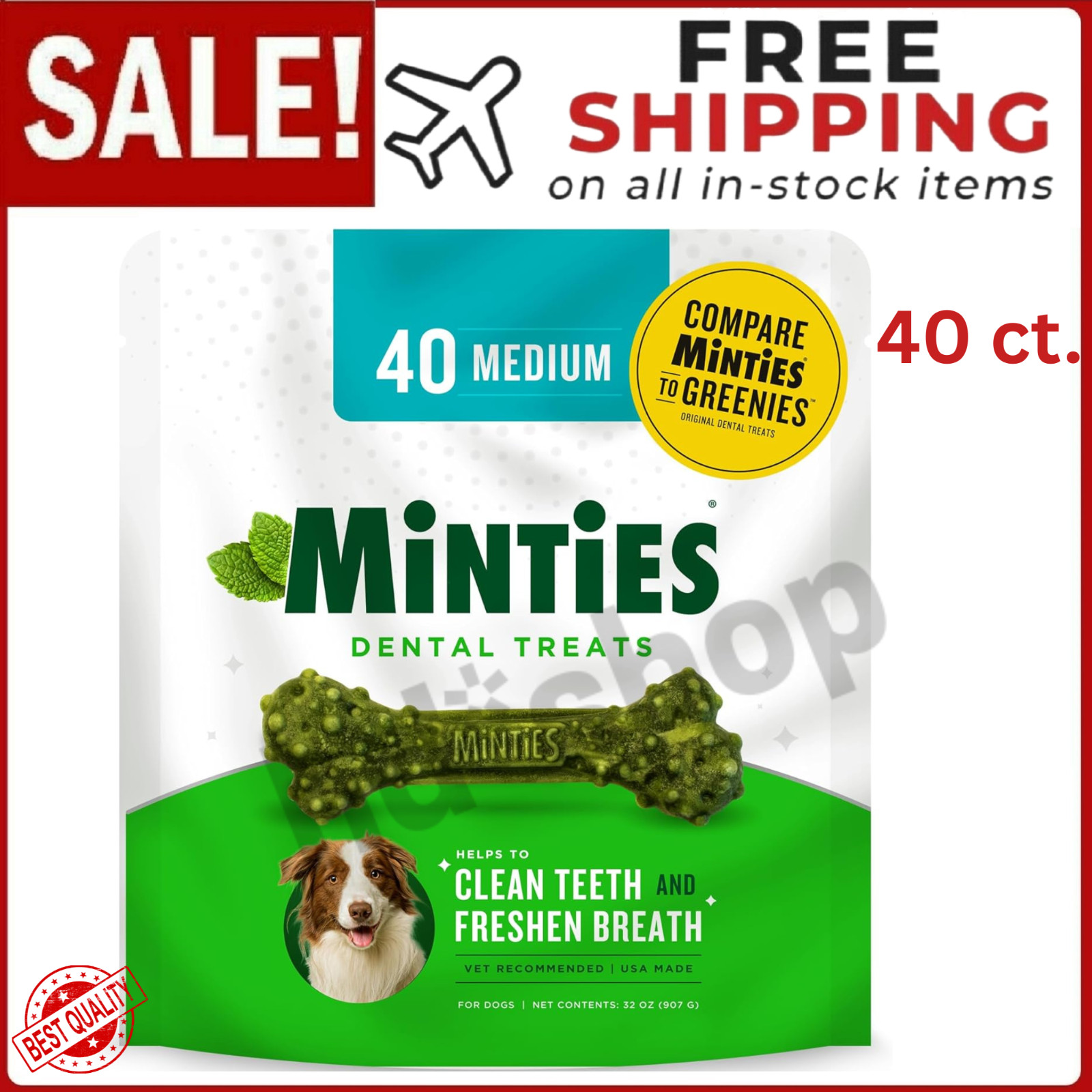 MINTIES 40 Dog Dental Bone Treats, Dental Chews for Medium/Large Dogs 25-50 lbs MINTIES 40 Dog Dental Bone Treats, Dental Chews for Medium/Large Dogs 25-50 lbs
