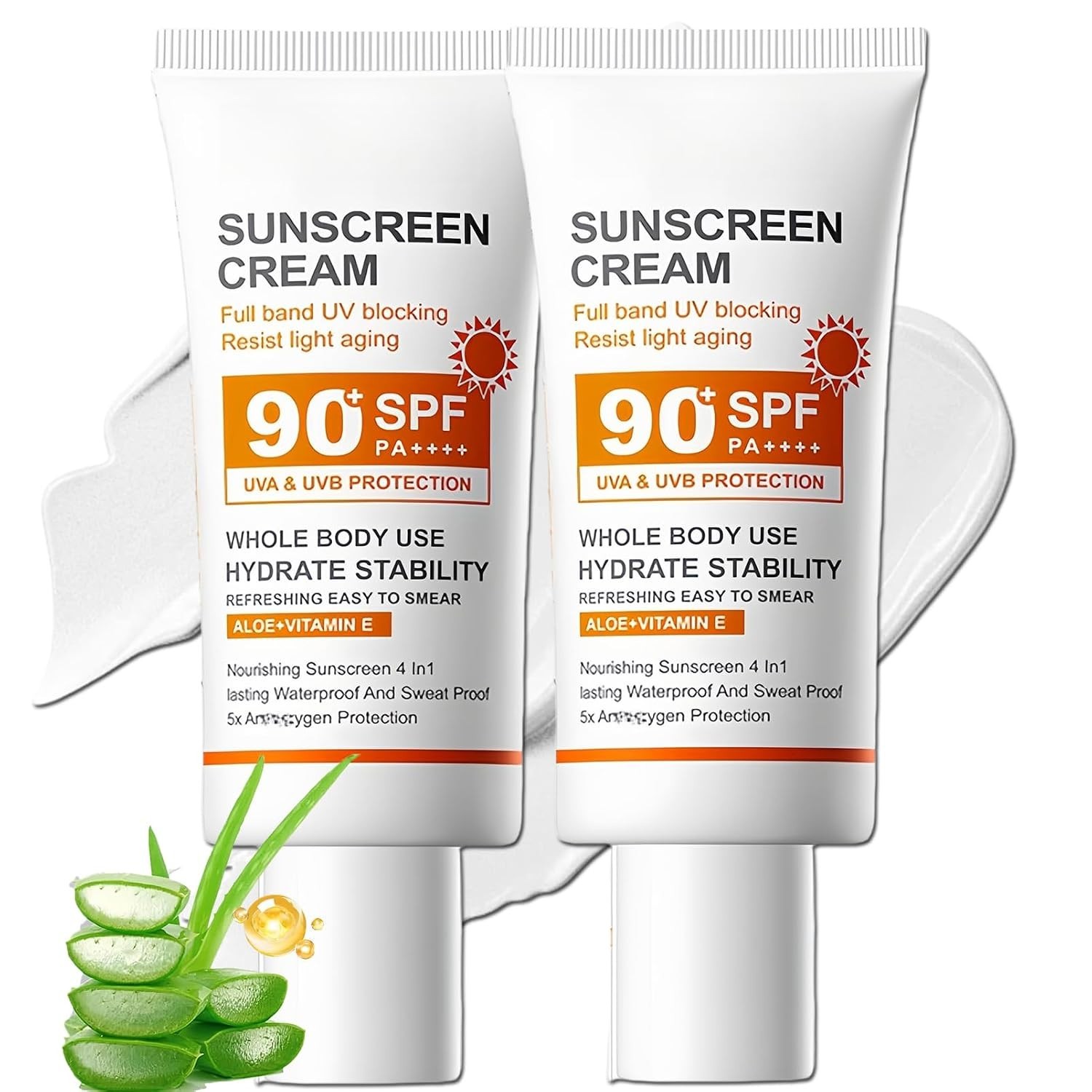 2PCS Protector Solar SPF 90 Para La Cara Facial y El Cuerpo Hidratante Impermeab