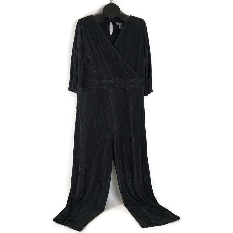 NEW Catherine\'s Faux Wrap Ribbed Jumpsuit Women\'s Plus Size 1X Black Lined Party NEW Catherine\'s Faux Wrap Ribbed Jumpsuit Women\'s Plus Size 1X Black Lined Party