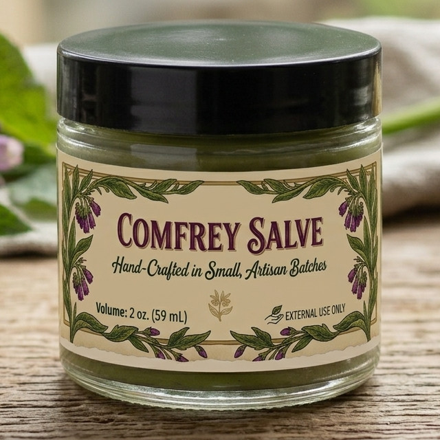 Organic Comfrey Salve 2 oz - All Natural Herbal Balm, Non-GMO Olive Oil Beeswax