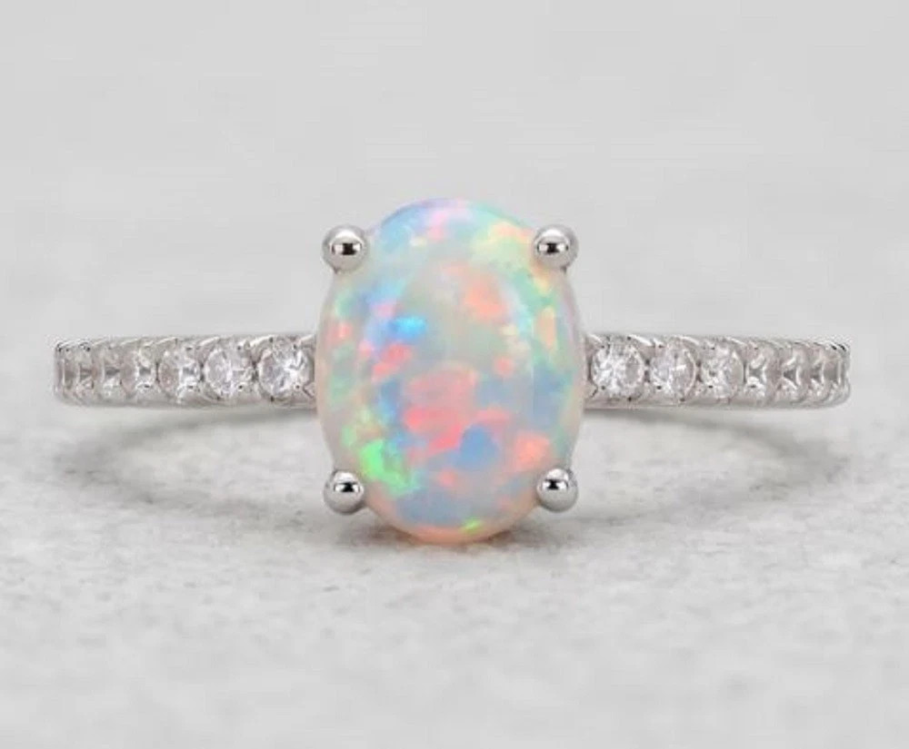 Natural White Opal Gemstone 3.50 Ct White Gold Ring Handmade Women\'s