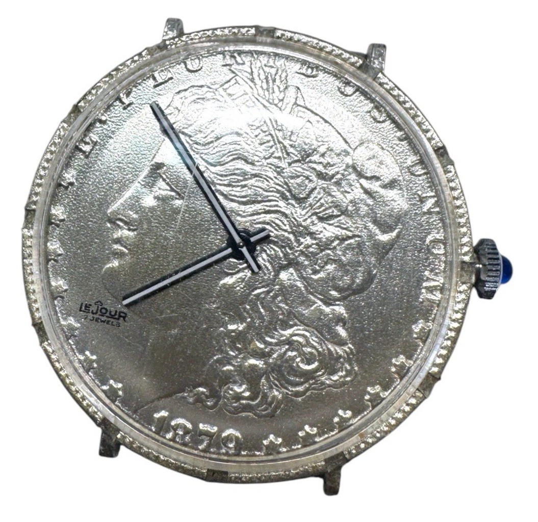 Vintage Morgan Silver Dollar Coin Watch Swiss LeJour 17 Jewel Manual Wind 38mm Vintage Morgan Silver Dollar Coin Watch Swiss LeJour 17 Jewel Manual Wind 38mm