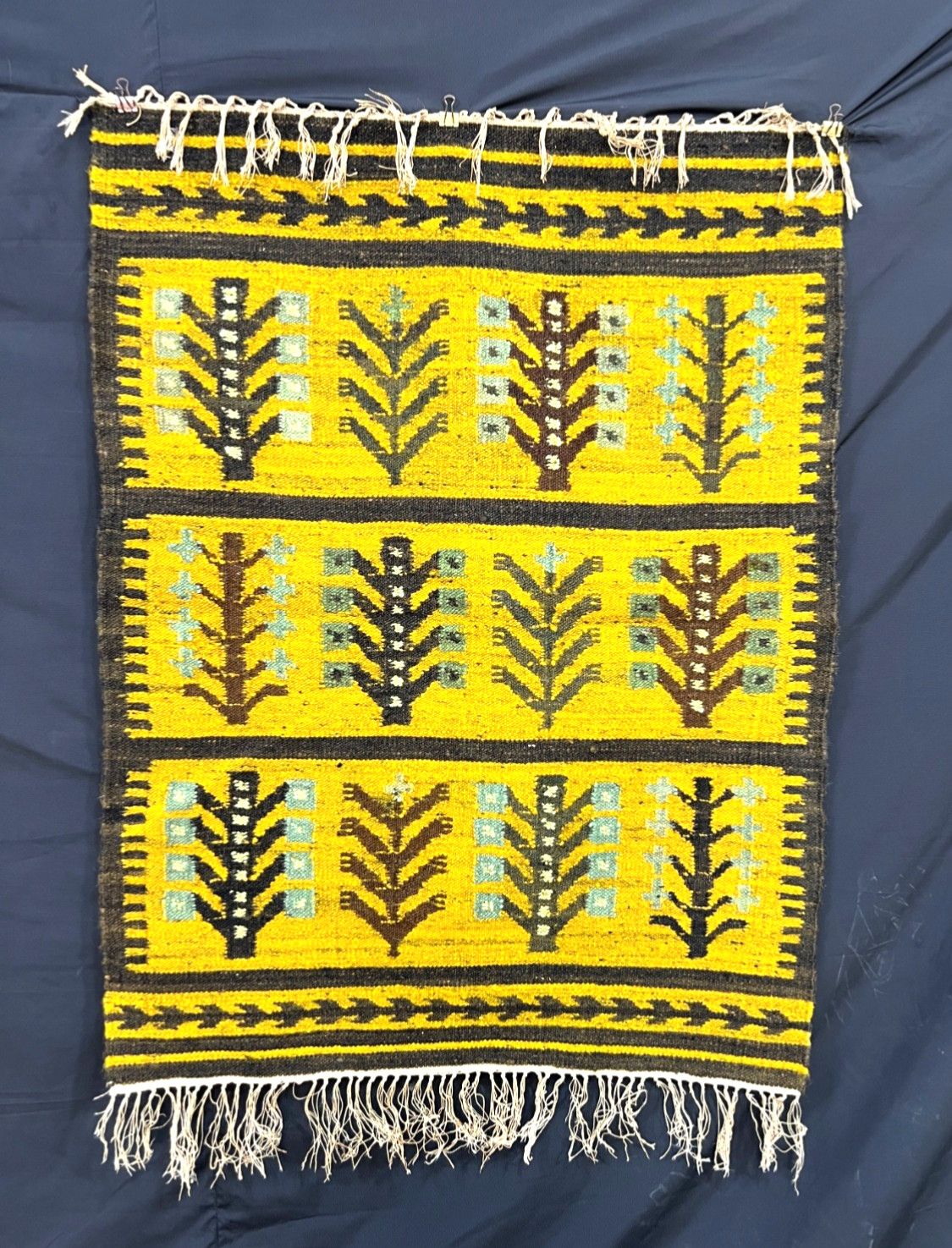 Vintage Polish Folk Art Kilim Rug Handwoven Wool Tree Tapestry Cepelia Style