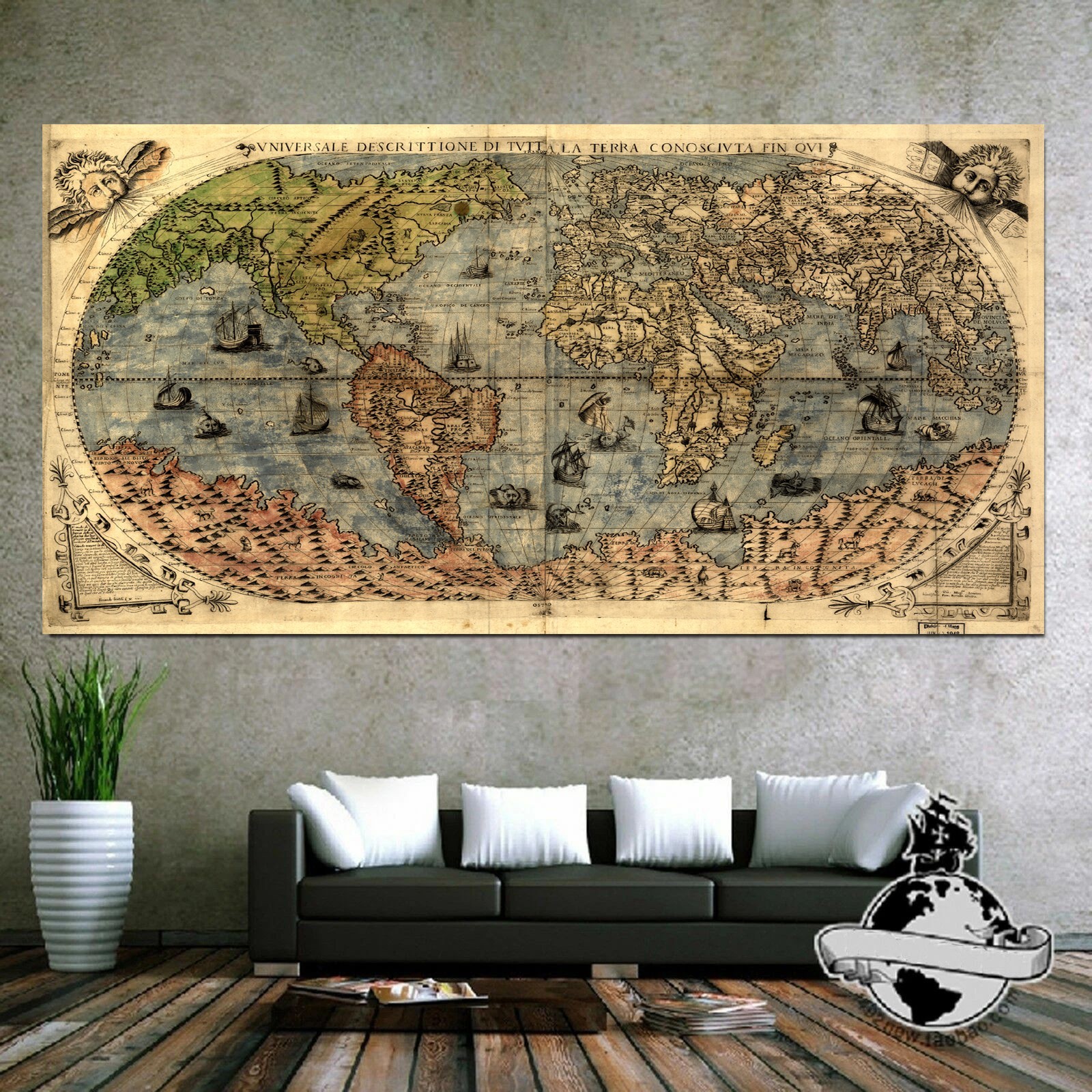 Huge large Banner World Map Print Wall Poster 1565s Ferrando Bertelli 32x64 Inch