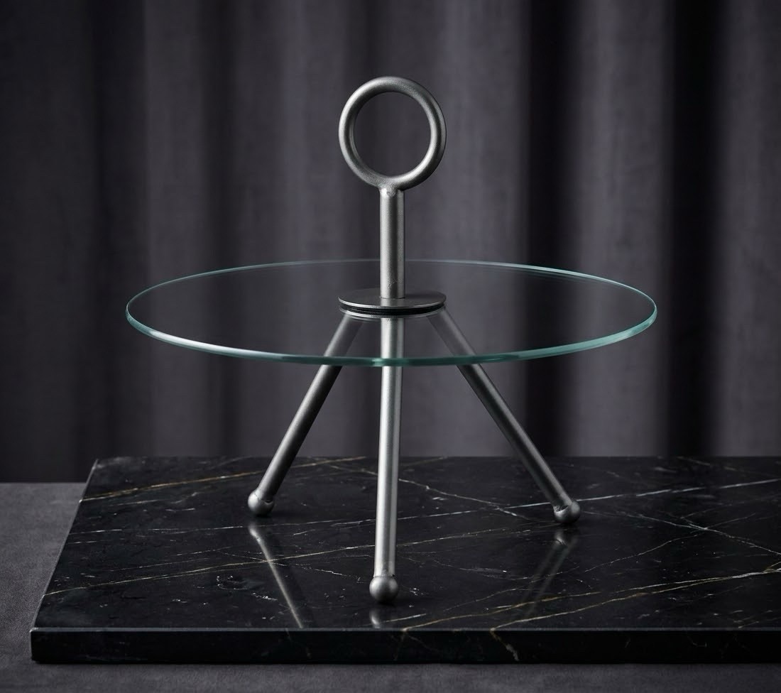 Vintage Italian Mid Century Modern Tripod Glass Mini Table Ring Handle 14”Rare