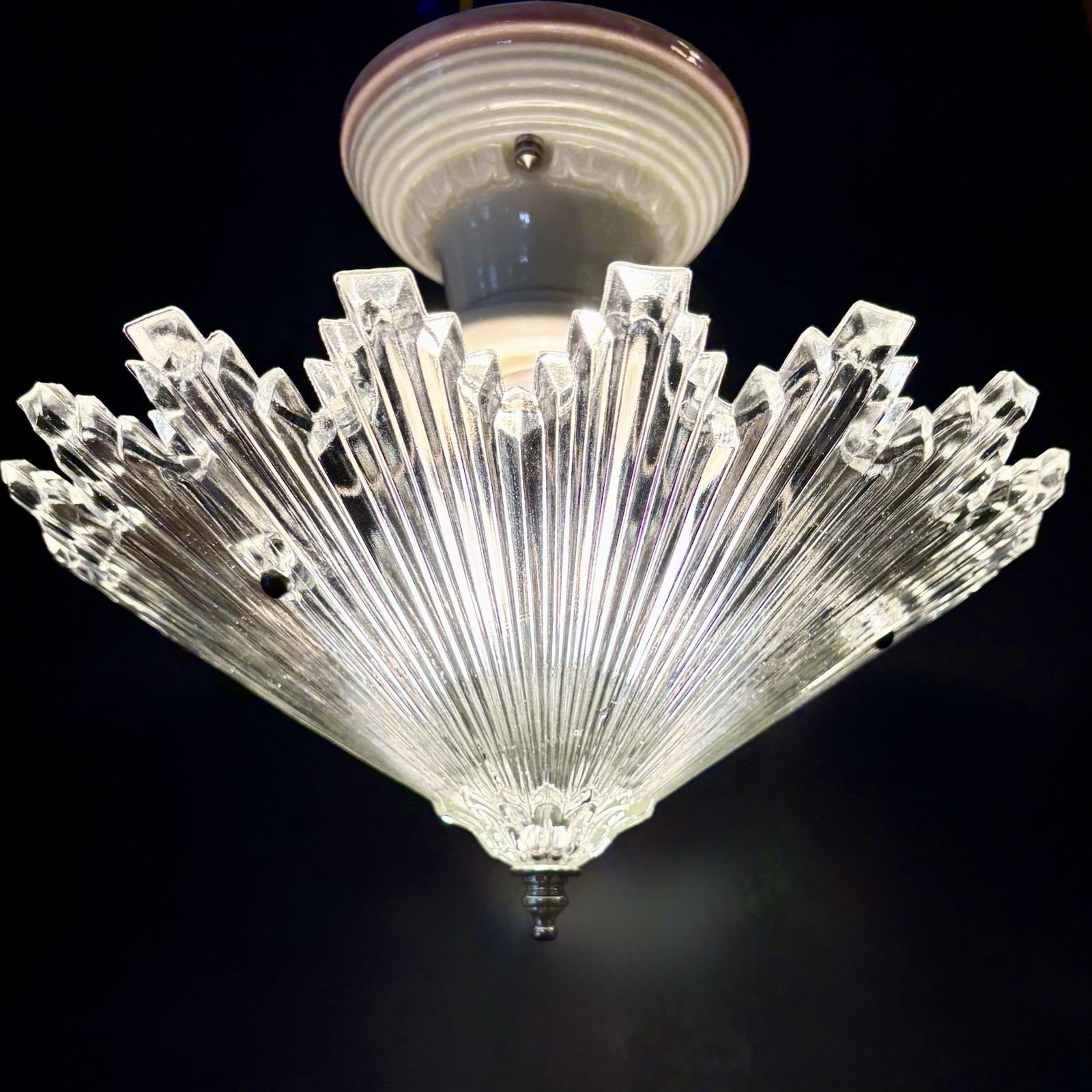 Antique Art Deco Gatsby 1920s 30s Starburst Snowflake Ceiling Light Fixture 12”