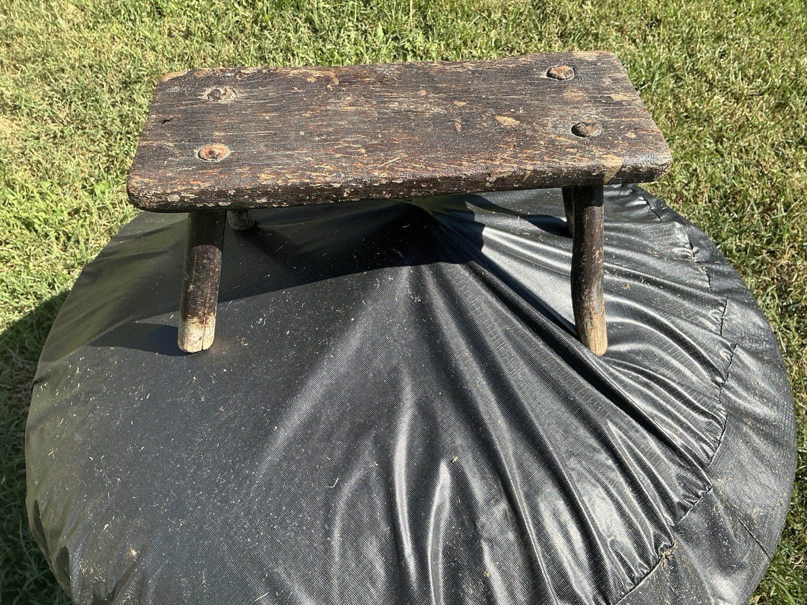 Antique Splayed Leg Milking Stool Original Paint Rare Primitive Country PATINA 