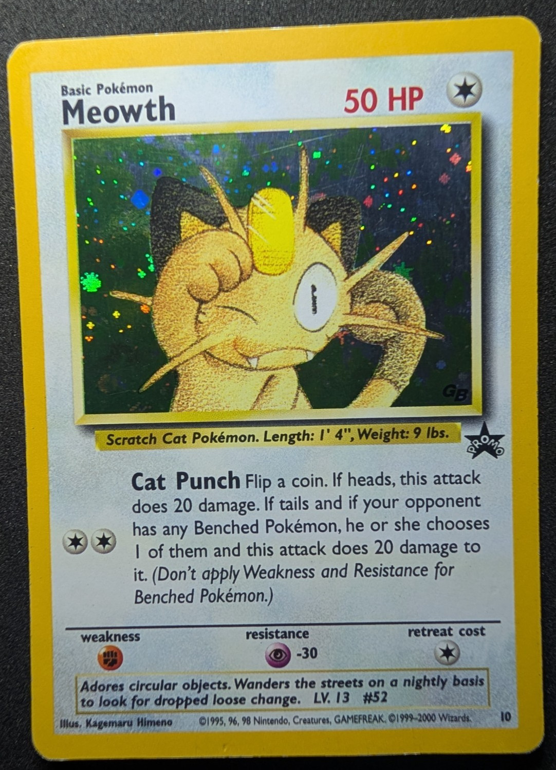 Pokemon Meowth #10 Wizards Black Star Promo Holo 2000 Game Boy GB WOTC Card MP
