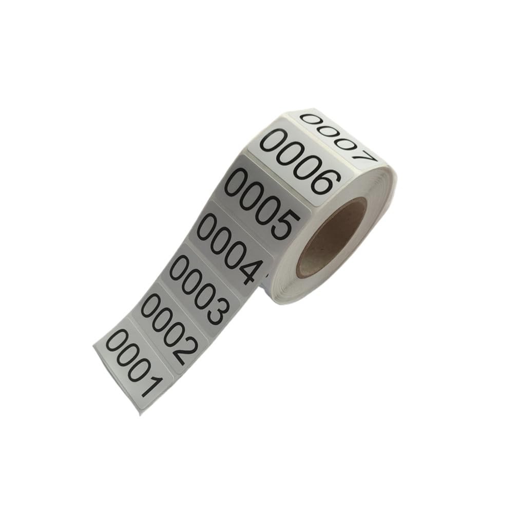 0001-1000 Count Inventory Numbered Stickers Roll, Self 1.6 x 0.8 inch, White
