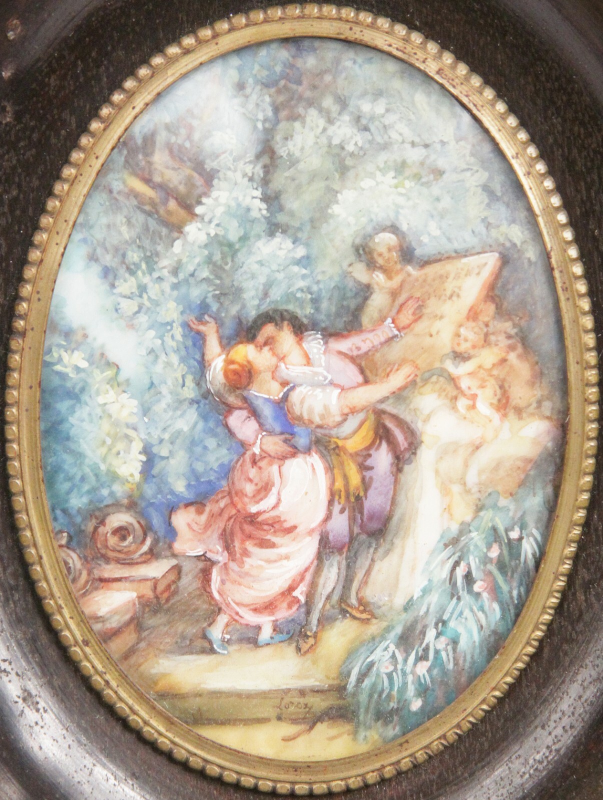 Antique Grand Tour Small Miniature Classical Romantic Painting Signed Man Woman Antique Grand Tour Small Miniature Classical Romantic Painting Signed Man Woman